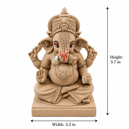 KSI Handmade Ekdant Dagdusheth Ganesh Mukut Ganesh Idol | Natural Clay Ganesha Murti for Home Temple, Office & Pooja | Eco-Friendly Terracotta Statue | Ganesh Chaturthi Decoration & Gift | 5.75 Inch