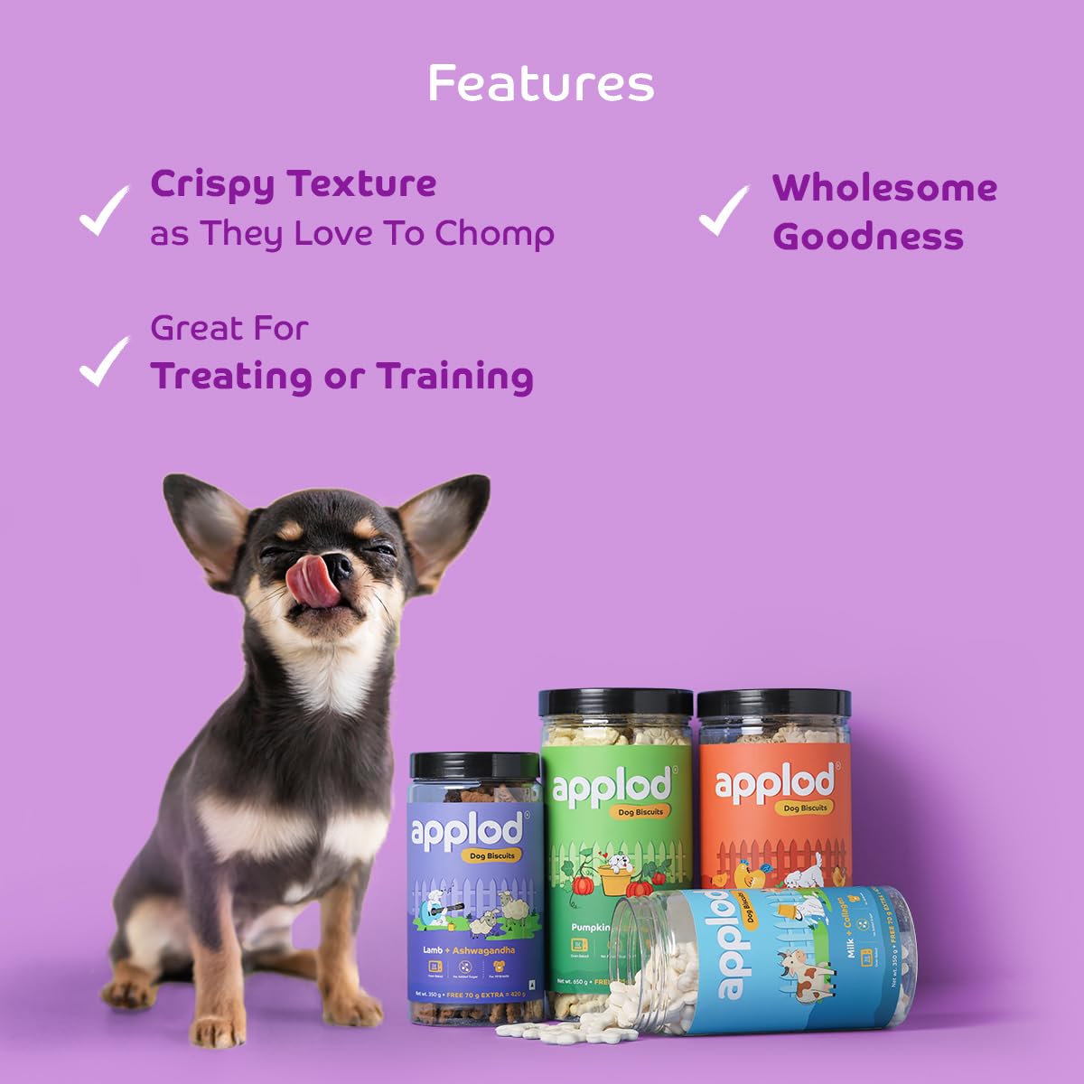 Applod Chicken Dog Biscuits for Puppies & Adult Dogs | Oven-Baked Crunchy Dog Treats Made with Real Ingredients | Healthy Training & Reward Snacks | 845g