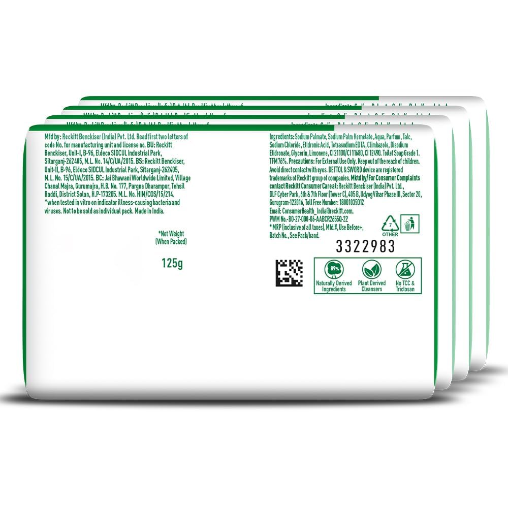 Dettol Original Germ Protection Bathing Soap Bar (625gm) | Kills 99.99% germs, 125gm , Pack of 5