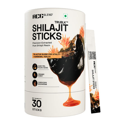 Ace Blend 400mg TRUBLK Shilajit Sticks (30 Servings) | 120mg Cordyceps Mushroom & Organic Honey | Over 75% Fulvic Acid & 80+ Trace Minerals | For Strength & Performance | High Absorption | Men & Women