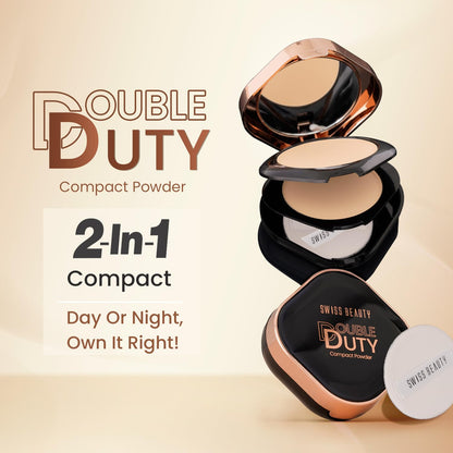 Swiss Beauty Double Duty Compact Powder | 2-in-1 Compact for Day to Night | Buildable Coverage | With Vitamin E & Hyaluronic Acid | 18g, Shade- 1- Natural Ivory/Fair Ivory