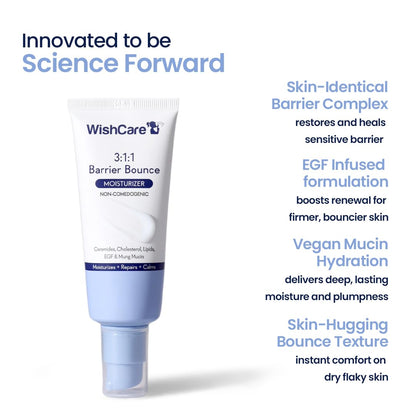 WishCare skincare product with features listed on a white background