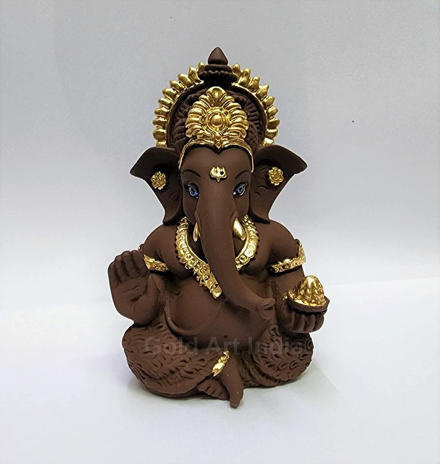 Gold Art India Brown Terracotta Idol for Ganesh Idol for Car Dashboard God Ganesha Idol for Home Decor Ganpati for Gift 3.5 inches (Brown Terracotta), Idol