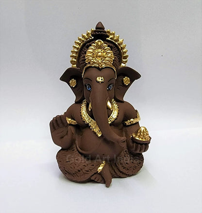 Gold Art India Brown Terracotta Idol for Ganesh Idol for Car Dashboard God Ganesha Idol for Home Decor Ganpati for Gift 3.5 inches (Brown Terracotta), Idol