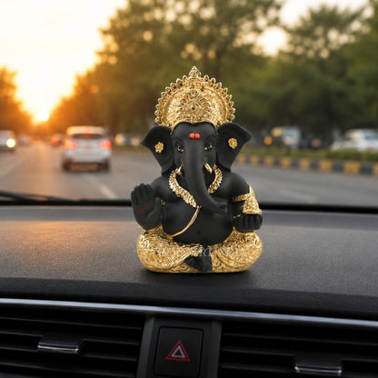 Gold Art India Gold And Kaai Green Ganesh Idol For Car Dashboard Small Ganesha Murti Ganpati Idol For Home Decor Puja Lord Ganesh Statue Gift For Office Desk Puja Room Figurine