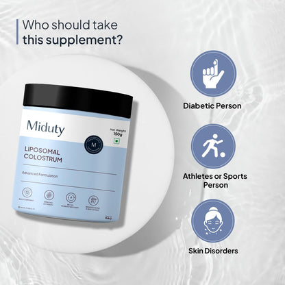 Zephivo Miduty by Palak Notes Liposomal Colostrum - Increase bone and muscle mass - Probiotic Supplement for Gut Health - Muscle Growth - Boosts Immunity - Better Workout recovery - Colostrum Powder - 150 gm