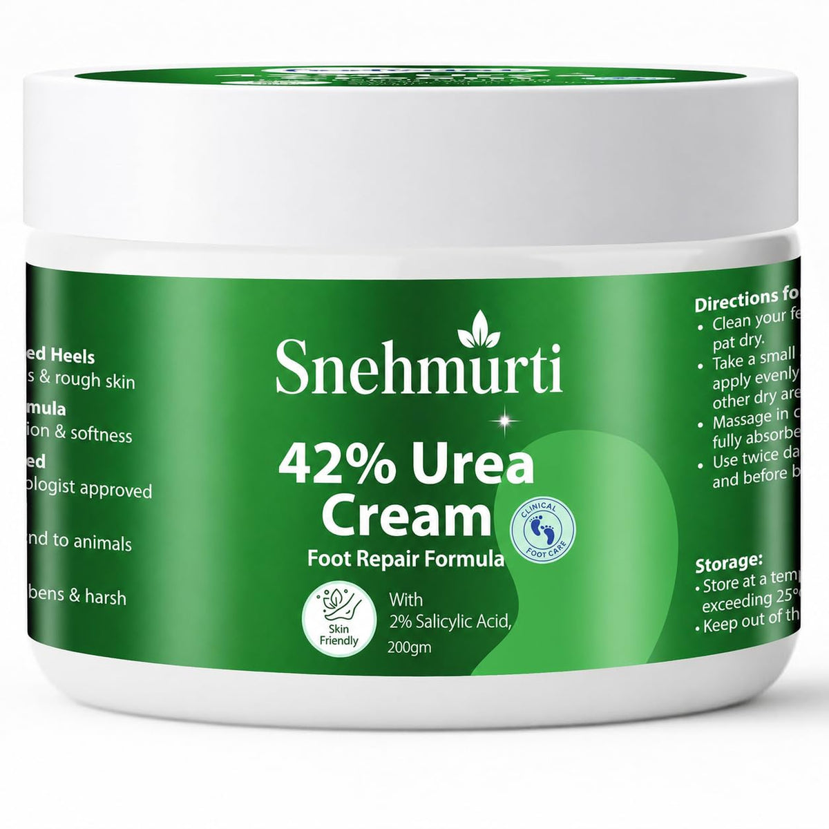 SNEHMURTI 42% Urea Cream for cracked heels with 2% Salicylic Acid 200 g | intensive foot repair formula | skin-friendly | dermatologist-approved