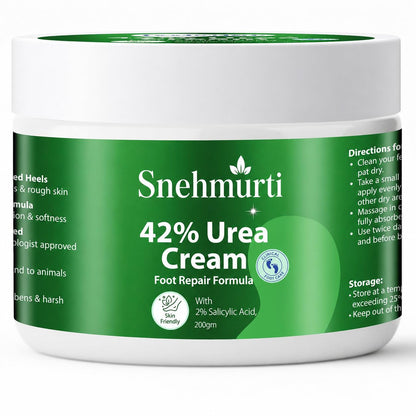 SNEHMURTI 42% Urea Cream for cracked heels with 2% Salicylic Acid 200 g | intensive foot repair formula | skin-friendly | dermatologist-approved