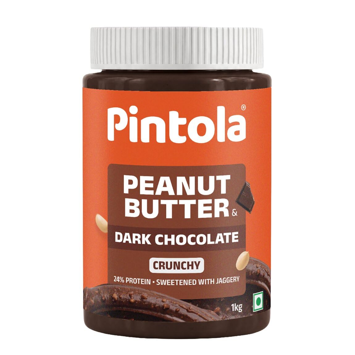 Pintola Peanut Butter Chocolate Flavour Crunchy - 18.6g Protein & 5.2g Dietary Fiber, Made with Premium Roasted Nuts & Cocoa, Gluten Free, Zero Cholesterol & Trans Fat, Vit E & B3, Dark Chocolate