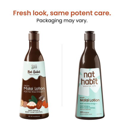 Nat Habit Fresh Whipped Body Lotion, Fresh Malai Lotion Multi-Nut Shea Omega 3, For Deep Skin Repair, Hydration, Body Acne Control & 48 Hours Moisture, 250 ml (Pack of 1)