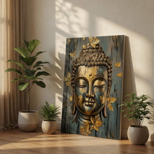 Golden Buddha Head Canvas Wall Art (30 x 20 Inch)