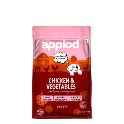 Applod Chicken & Vegetables with Apple & Pomegranate Puppy Dry Dog Food | 30% High-Protein Oven-Baked Nutrition for Growth & Development | Made with Real Ingredients | Vet-Reviewed Formula | 150g