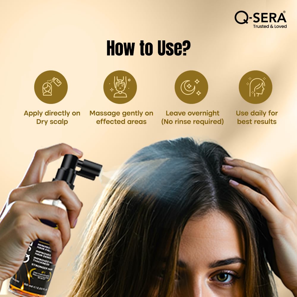 Q-Sera hair care product with instructions on application and benefits