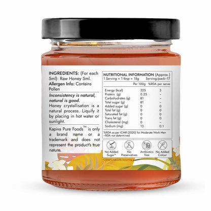 Kapiva Organic Honey 250g | 100% Natural & Organic | Strengthens Immunity & Aids Digestion
