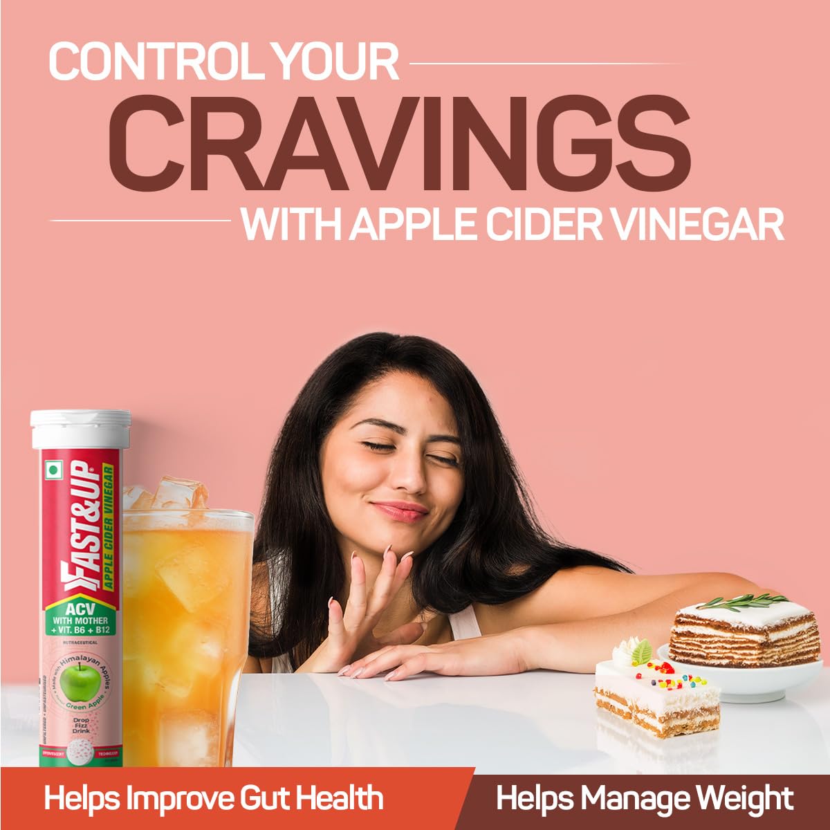 Fast&Up Apple Cider Vinegar Effervescent Tablets | 500mg ACV with Mother, Beetroot, Pomegranate, B6 & B12 | Supports Detox, Gut Health & Weight Management, Green Apple