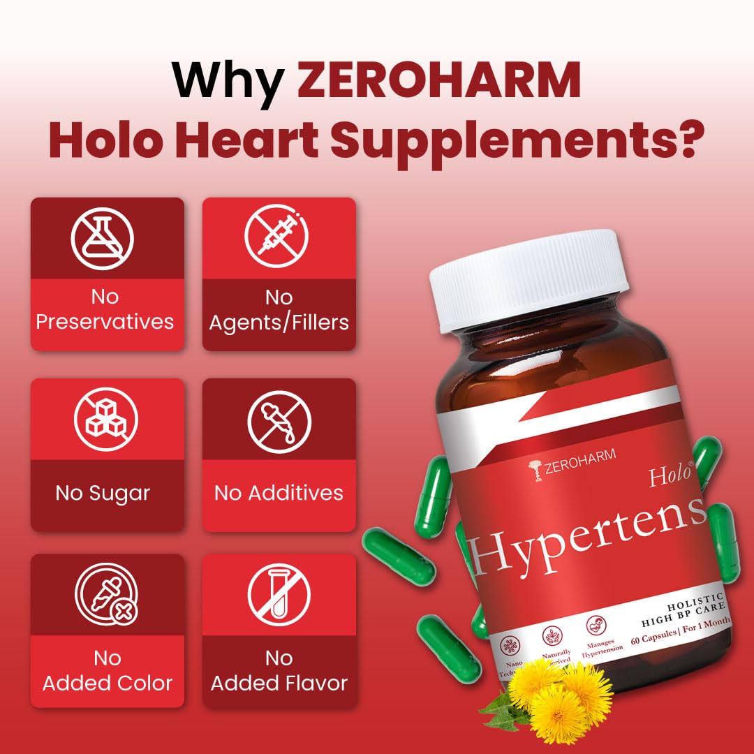 Zeroharm Hypertens | Plant-Based Formula | Supports Healthy Blood Pressure & Cardiovascular Wellness | Reduces Inflammation & Vascular Damage | Promotes Electrolyte Balance | 60 Capsules (1 Pack)