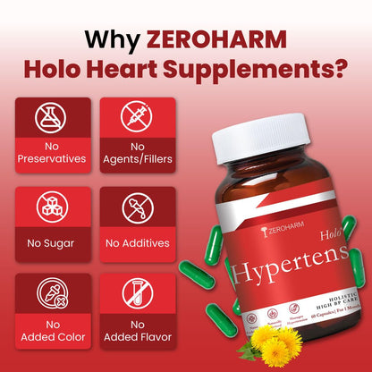 Zeroharm Hypertens | Plant-Based Formula | Supports Healthy Blood Pressure & Cardiovascular Wellness | Reduces Inflammation & Vascular Damage | Promotes Electrolyte Balance | 60 Capsules (1 Pack)