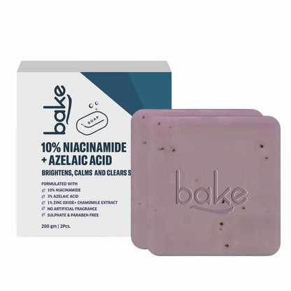 BAKE 10% Niacinamide + 3% Azelaic Acid Scrub Treatment Soap (200 Gms Pack of 2) for Body & Back Acne, Reduces Strawberry Legs | Fades Dark Spots | Non Drying Formula | Soap For Men & Women | 100g x 2