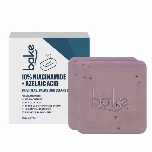 BAKE 10% Niacinamide + 3% Azelaic Acid Scrub Treatment Soap (200 Gms Pack of 2) for Body & Back Acne, Reduces Strawberry Legs | Fades Dark Spots | Non Drying Formula | Soap For Men & Women | 100g x 2