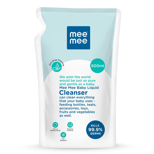 Mee Mee Liquid Cleanser 500 ml | Anti-Bacterial Formula Kills 99.9% Germs | For Bottles, Nipples, Accessories, Toys, Fruits & Vegetables | Alcohol-Free, One-Drop Cleaning, Dermatologically Tested