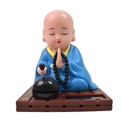 Medium Solar Powered Sitting Buddha Statue - Shaking Head Buddha Monk Statue for Car Dashboard, Home & Office Health Wealth & Prosperity, Peaceful Meditation Ornament (1Pc-Blue)