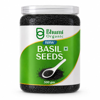 Bhumi Organic Basil Seeds 500g | Sabja Seeds, Beat the Summer Heat, High Fibre, Omega 3