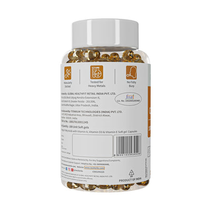 Neuherbs Deep Sea Cod Liver Oil Omega 3 Supplement With Vitamin A, D3 & E | Supports Heart, Brain, Bone & Skin Health | Fish Oil for Men & Women | No Fishy Burps With Lemon Flavour - 100 Softgels