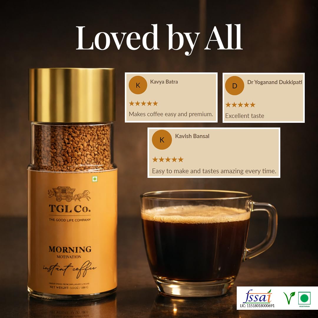 TGL Co. Morning Motivation Instant Coffee Powder (100g) 100% Arabica Coffee Beans | Rich & Aromatic Antioxidant-Rich Boosts Energy & Focus | Perfect for Hot & Cold Coffee