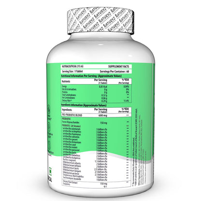 Supplement bottle with a green label showing nutritional information on a white background