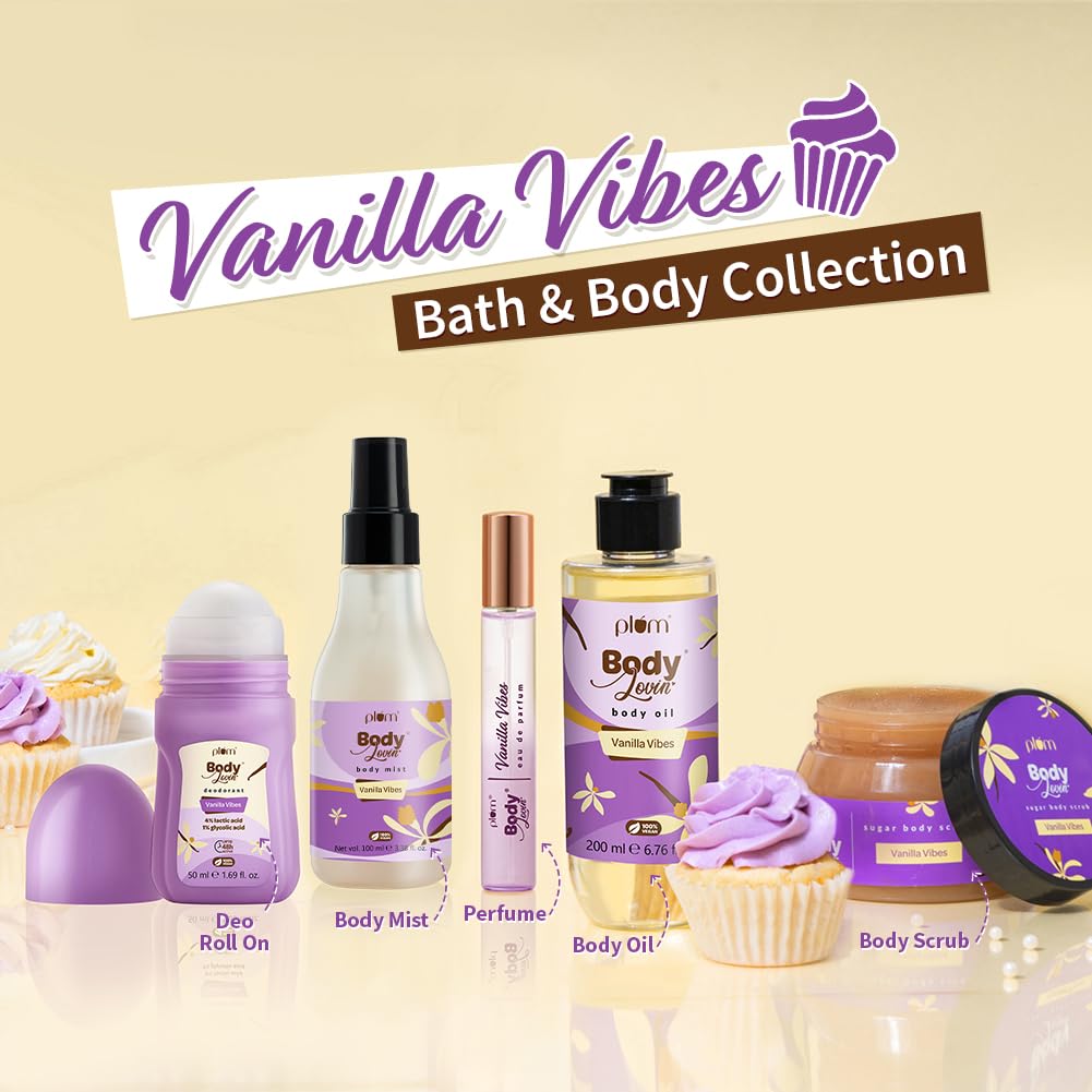 Plum Bodylovin' Vanilla Vibes Body Mist for Women | Long Lasting Vanilla Fragrance with Warm & Cozy Vanila Scent | High on Fun | Travel Friendly Perfume Body Spray - 100ml