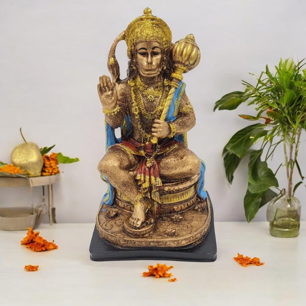 Divine Resin Lord Hanuman Idol | Perfect for Home and Temple Decor | Exquisite Bajrangbali Showpiece for Spiritual Enrichment, Meditation Spaces, and Thoughtful Gifts