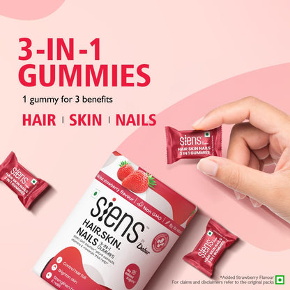 Siens By Dabur Hair, Skin & Nails (3 in 1 Gummies) - 30 pieces | Enriched with Biotin, DHT Blocker, Plant Extracts, Vitamins & Minerals | Brightens Skin, Control Hairfall, Strengthens Hair & Nails