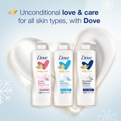 Dove Body Love Nourished Radiance Body Lotion For Very Dry Skin 48hrs Moisturisation Paraben Free with Plant Based moisturiser Soft Radiant Skin 400ml