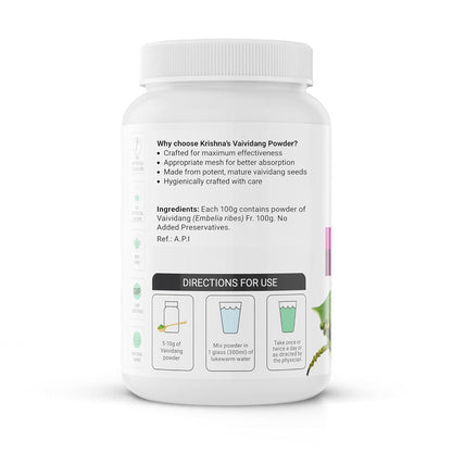 Krishna's Vaividang (Embelia Ribes) Powder - 100 g | Natural Supplement & Herbal Remedy | Stress Management