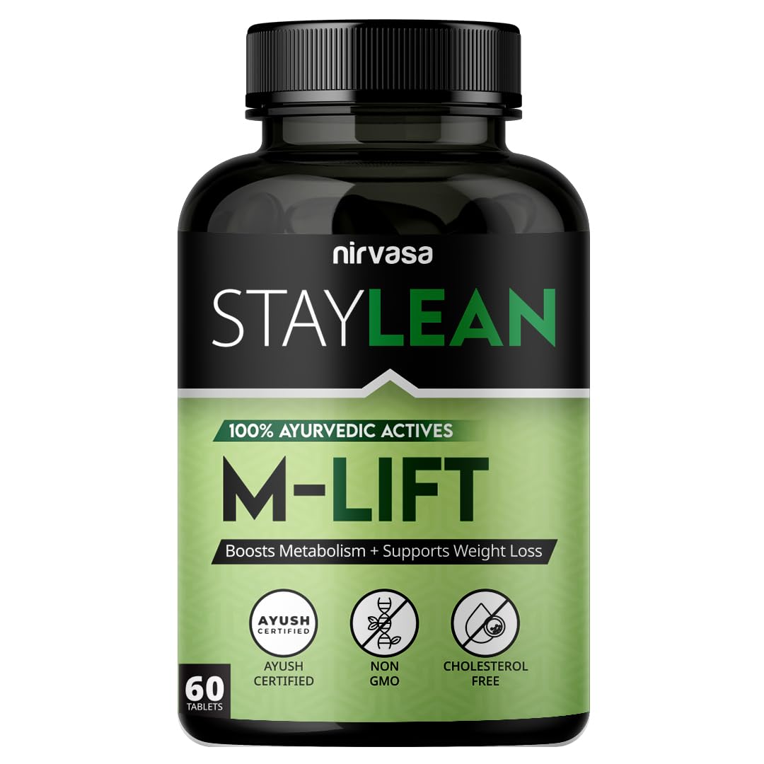 Nirvasa Staylean M-LIFT Ayurvedic Tablets (60 Tabs) | Natural Weight Management & Metabolism Booster | Helps Reduce Fat, Cravings & Maintain BMI | With Sunthi, Pippali, Haritaki & Amalaki