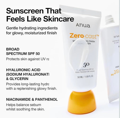Anua Zero-Cast Moisturizing Finish Sunscreen SPF50+ PA++++