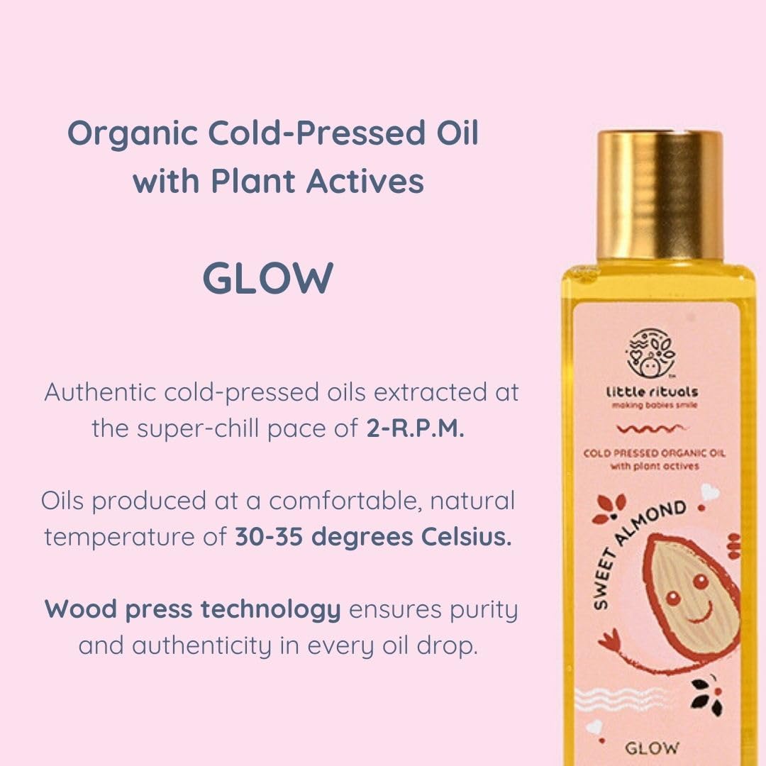 Little Rituals SWEET ALMOND (BADAM OIL) Baby Massage Oil and Hair oil, Cold Pressed and Certified ORGANIC with SWISS Plant Actives. Dermatologist Tested by Pediatrics, Mild & Gentle & Safe (100 ML)