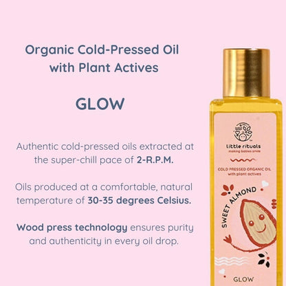 Little Rituals SWEET ALMOND (BADAM OIL) Baby Massage Oil and Hair oil, Cold Pressed and Certified ORGANIC with SWISS Plant Actives. Dermatologist Tested by Pediatrics, Mild & Gentle & Safe (100 ML)