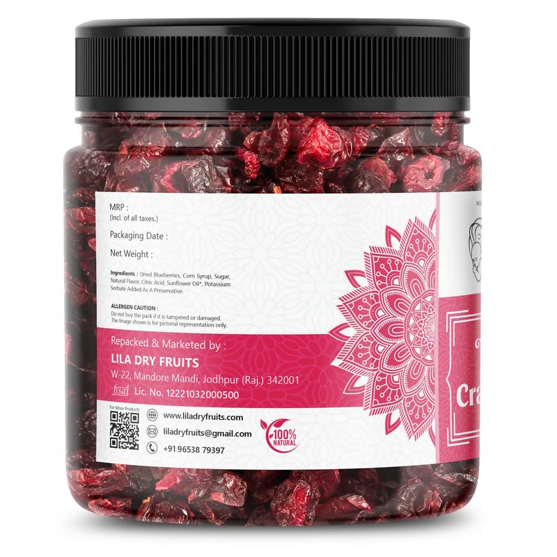 LILA DRY FRUITS Californian Dried and Sweet Sliced Cranberries | Real dried fruit without Sugar | No added Preservatives | Dehydrated Superfood Vegan & Non GMO Fruit Perfect for Gifting