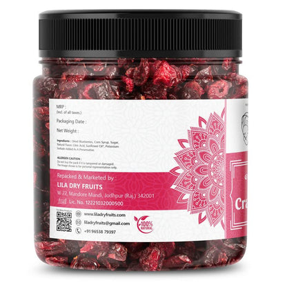 LILA DRY FRUITS Californian Dried and Sweet Sliced Cranberries | Real dried fruit without Sugar | No added Preservatives | Dehydrated Superfood Vegan & Non GMO Fruit Perfect for Gifting