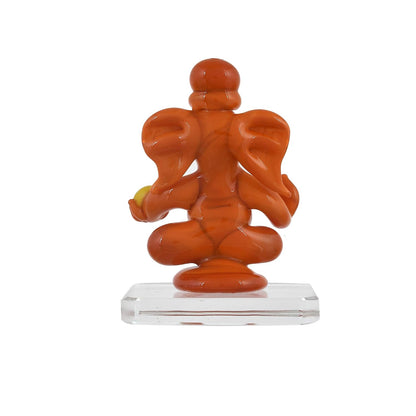 Glass Ganesh Idol for Car Dash Board (8.5cm x 5 cm, Red)