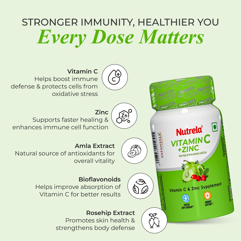 Nutrela Vitamin C and Zinc for Men & Women - 60 Capsules