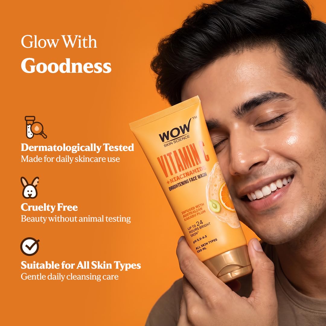 WOW Skin Science Brightening Vitamin C & Niacinamide Face Wash|For Brighter Glow|Paraben & Sulphates Free|Face Wash for Women & Men 100 ml