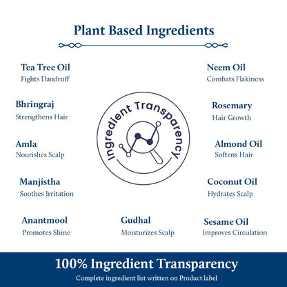 Blue Nectar Anti Dandruff Hair Oil | Ayurvedic Hair Oil with Neem, Tea Tree & Bhringraj for Hair Growth & Dandruff | Non-Sticky Hair Oil for Dry Scalp (12 Herbs, 100ml)