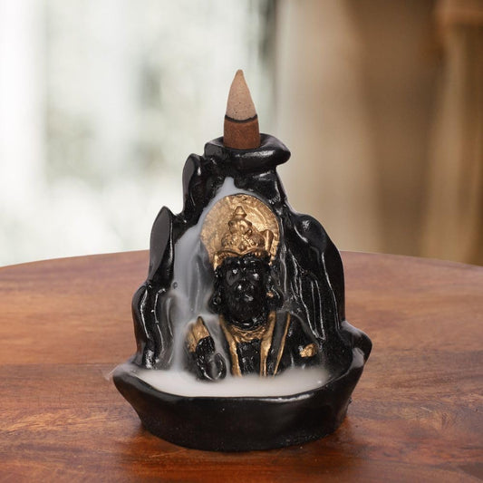 Black & Gold Plated Hanuman Idol Statue with 8 Incense Smoke Backflow Fountain Cone Incense Holder | for Return Gift, Table, Home Decorative