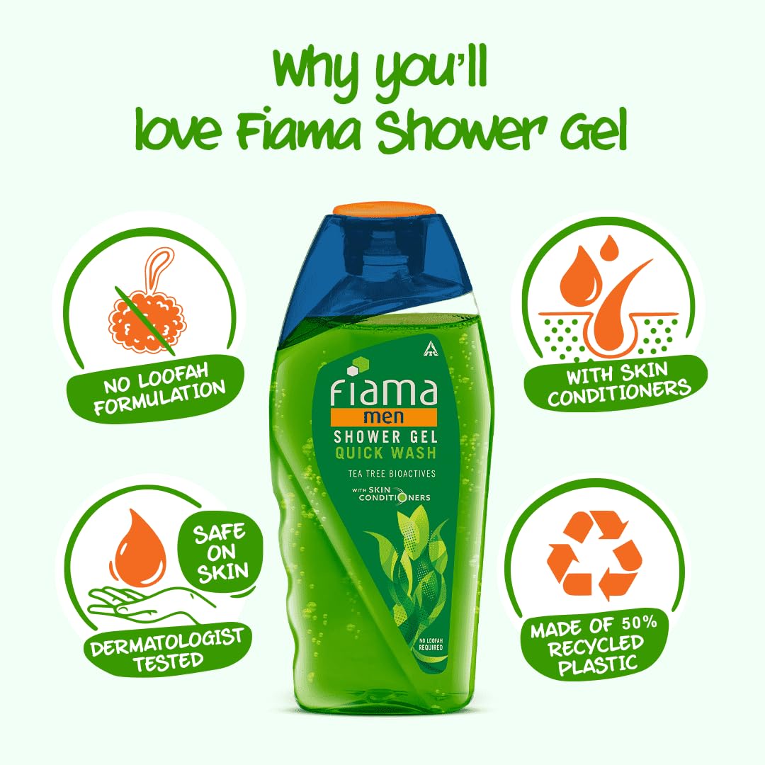 Fiama Men Body Wash Shower Gel Quick Wash, 250ml, Body Wash for Men with Skin Conditioners for Moisturised, Soft & Refreshed Skin, Mens Moisurising Bodywash for Dry Skin