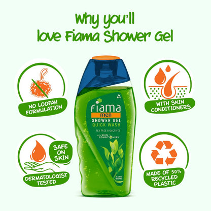 Fiama Men Body Wash Shower Gel Quick Wash, 250ml, Body Wash for Men with Skin Conditioners for Moisturised, Soft & Refreshed Skin, Mens Moisurising Bodywash for Dry Skin