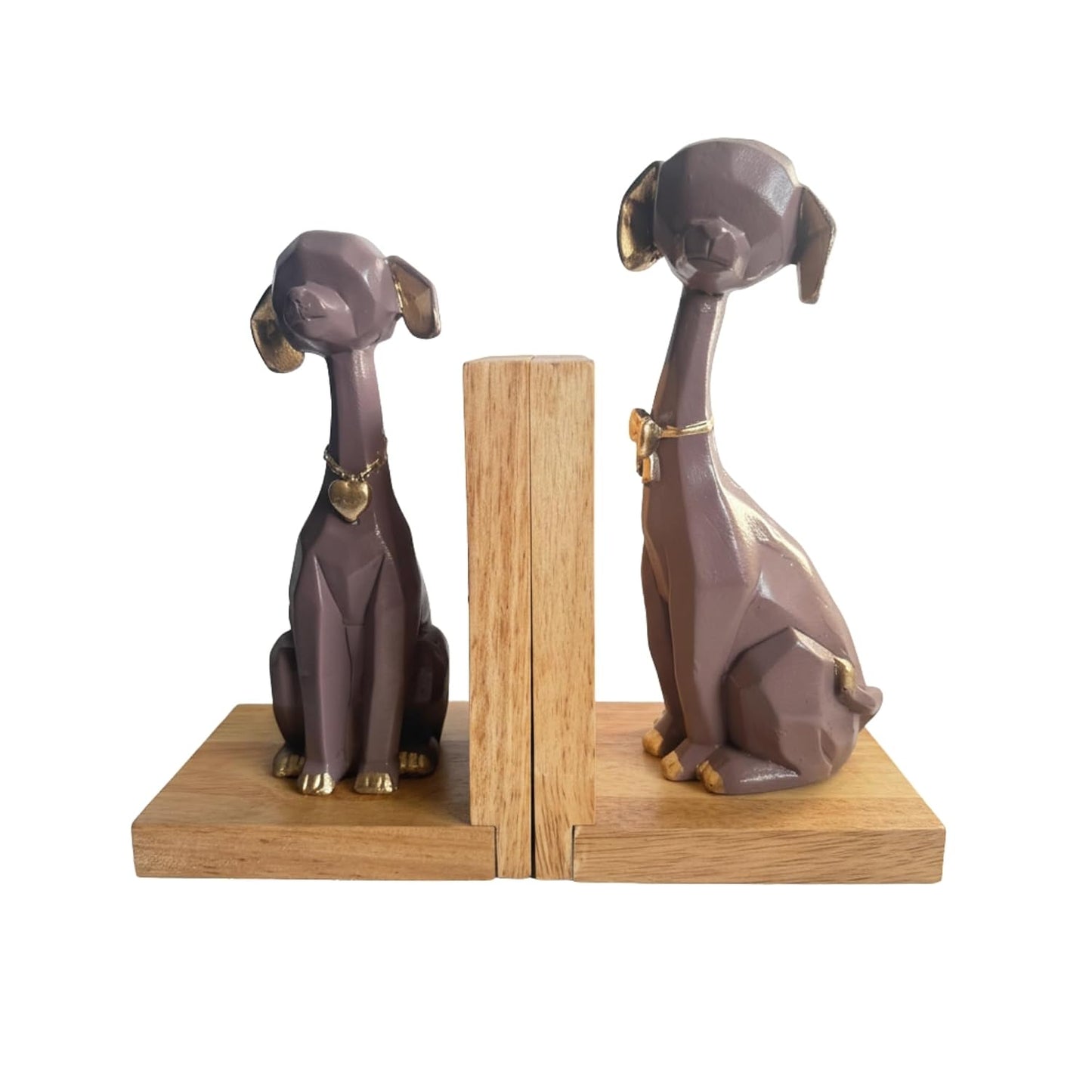 eCraftIndia Wooden Book End and Set of 2 Cute Dog Statues Animal Figurines Decorative Showpieces for Home Decor in Living Room Office
