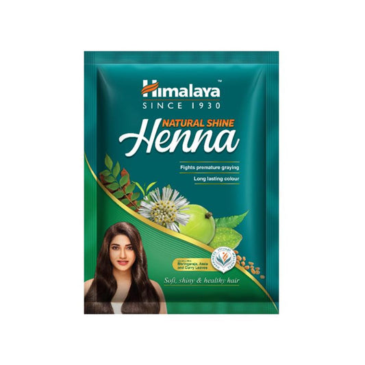 Himalaya Natural Shine Henna package with a woman's face on a white background