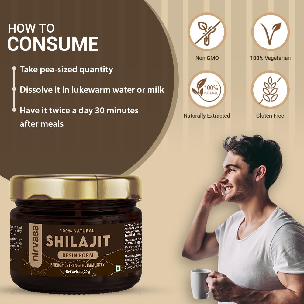 Nirvasa Pure & Original Himalayan Shilajit/Shilajeet Resin 20g | 100% Natural with 70% Fulvic Acid & 84+ Trace Minerals | Boosts Energy, Stamina, Strength & Immunity | 200-500 mg/Serving